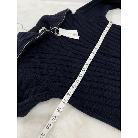 NWT Vince. Size XXS Rib Transfer Full Zip Wool/Cashmere Sweater Navy MSRP $475 - Picture 5 of 15